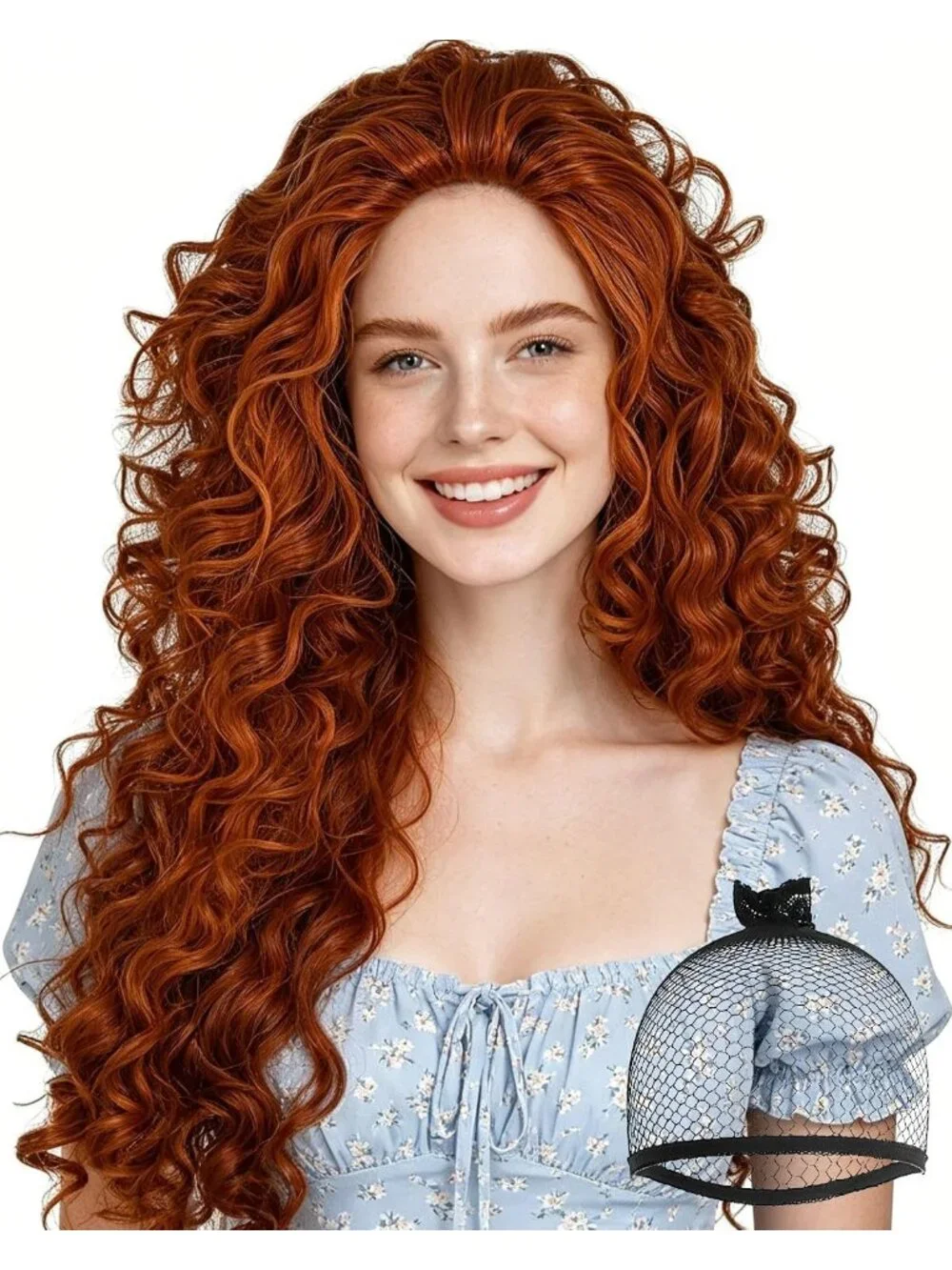 Women Orange Long Curly Wig Ginger Princess Cosplay Wig